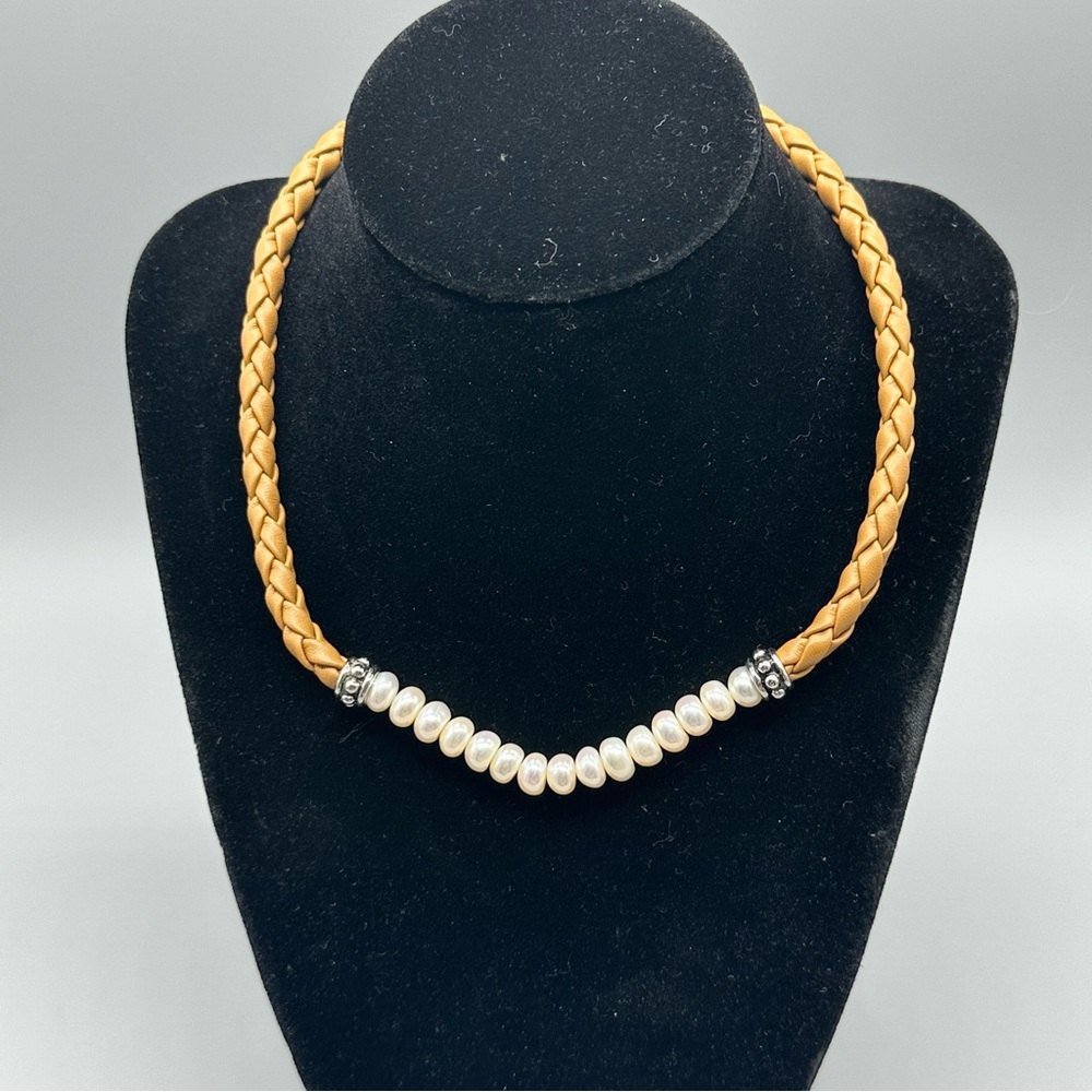 Honora Sterling Silver 925 Fresh Water Pearls Leather Corded 16” Necklace